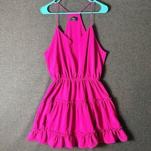 VICI Hot Pink Ruffle Tiered Mini Dress Racerback Summer Resort Vaca Party